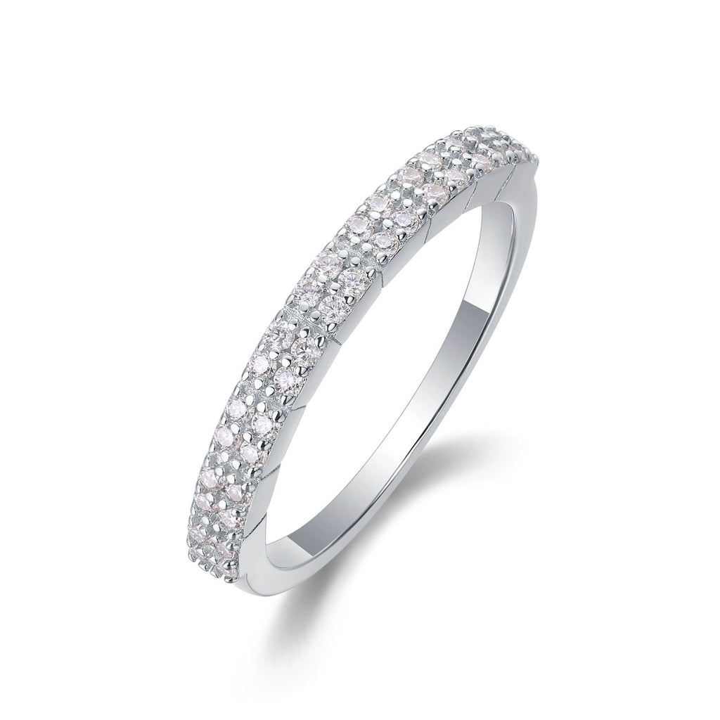 Clarté Fine, 18k White Gold-Plated S925 Sterling Silver 1.2mm × 36 Moissanite Wedding Ring
