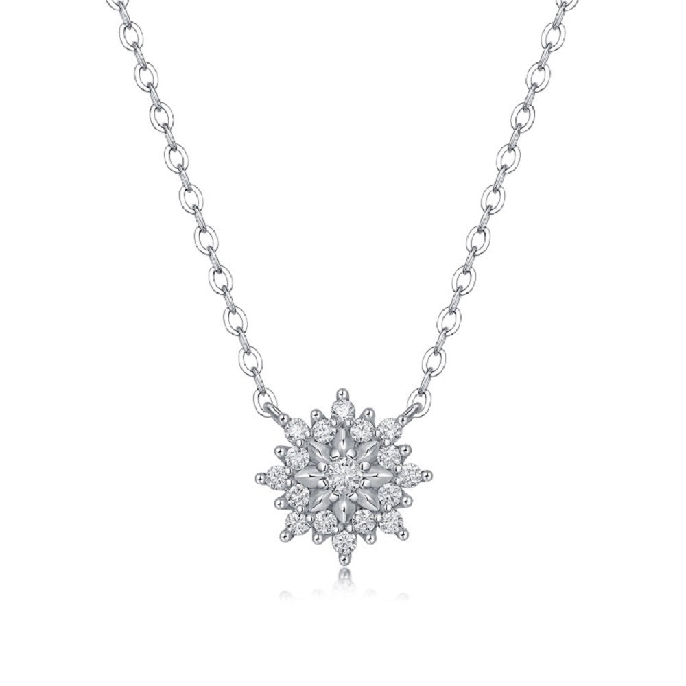 Fleur de Neige, 18k White Gold-Plated S925 Sterling Silver Moissanite Pendant Necklace