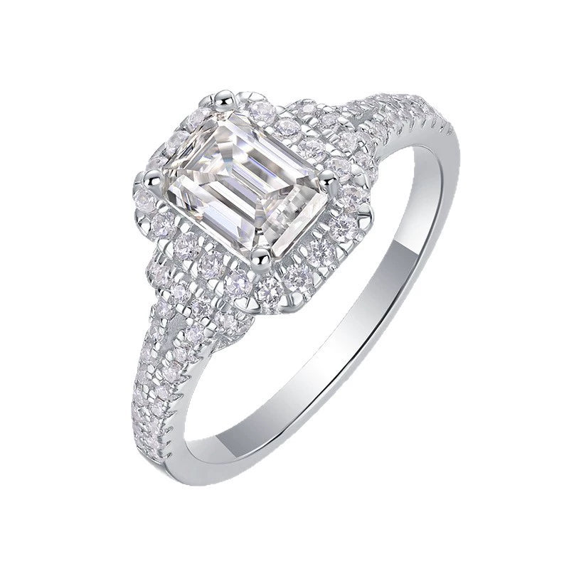 Carré Lumière, 18k White Gold-Plated S925 Sterling Silver 5×7mm Moissanite Engagement Ring