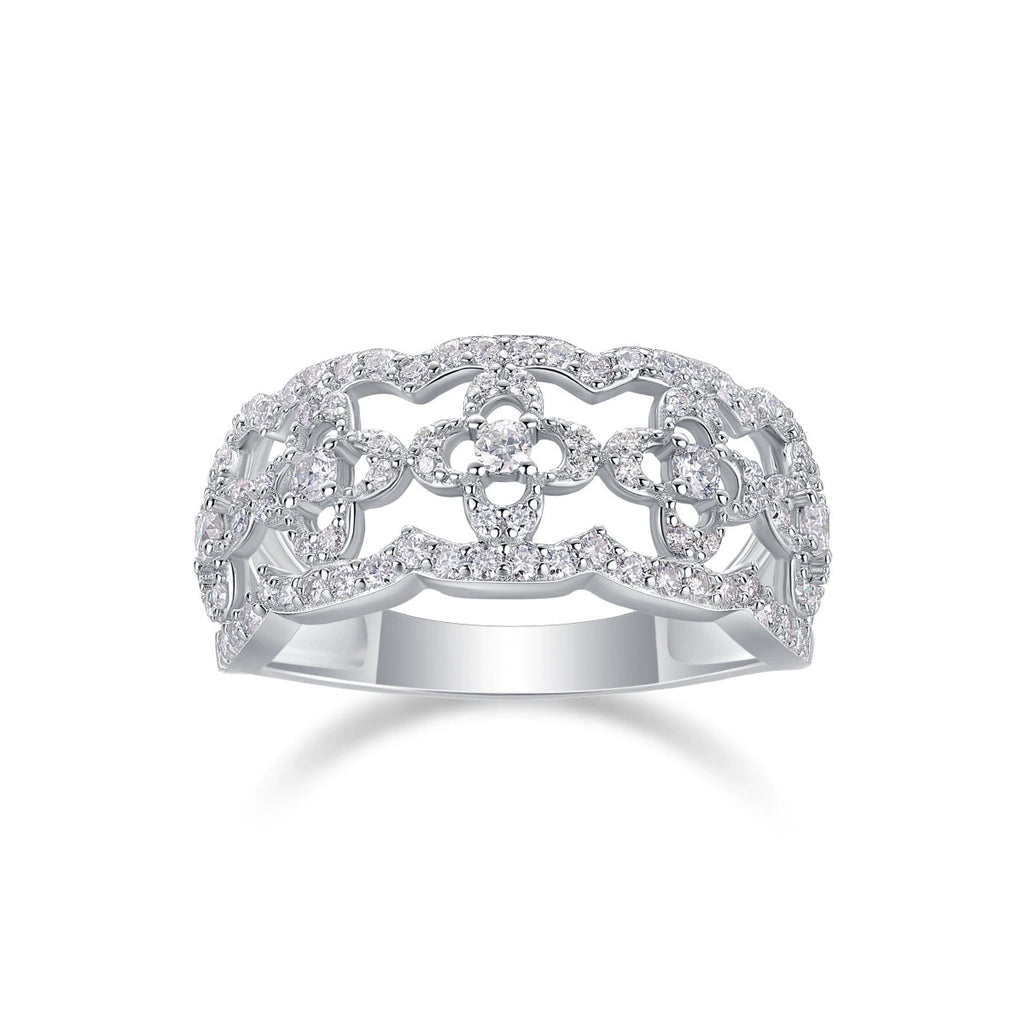Dentelle Éternelle, 18k White Gold-Plated S925 Sterling Silver Moissanite Statement Ring