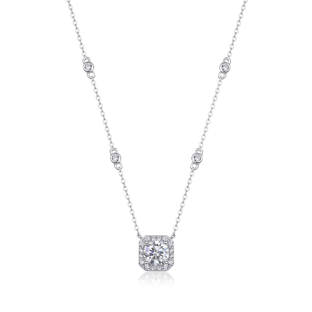 Clarté Carrée, 18K White Gold-Plated S925 Sterling Silver 1.0ct Moissanite Pendant Necklace