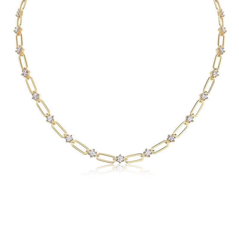 Lumière Chaîne, 18k Yellow Gold-Plated S925 Sterling Silver 4.0mm Moissanite Link Necklace