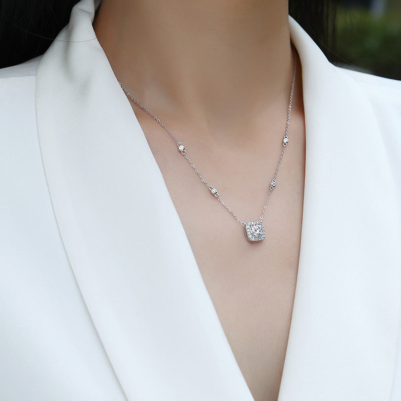 Clarté Carrée, 18K White Gold-Plated S925 Sterling Silver 1.0ct Moissanite Pendant Necklace