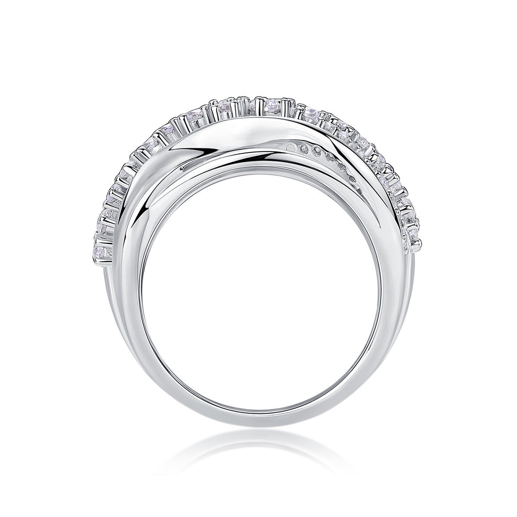 Éclat Croisé, 18k White Gold-Plated S925 Sterling Silver 102-Stone Moissanite Statement Ring