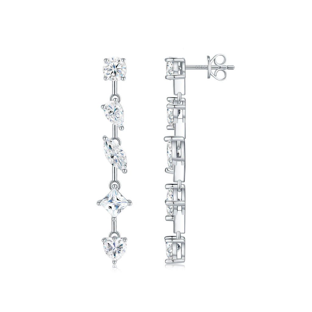 Cascade Lumière, 18k White Gold-Plated S925 Sterling Silver Moissanite Drop Earrings