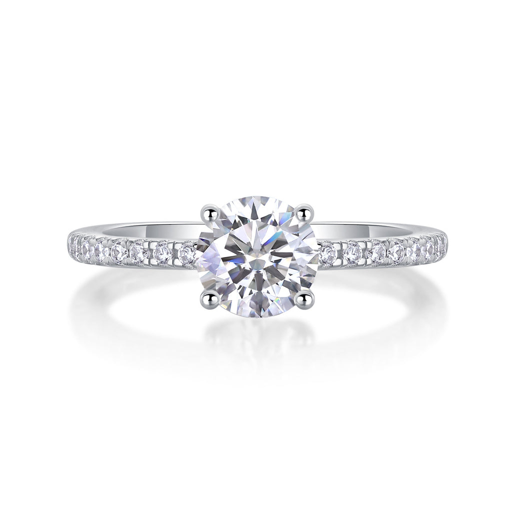 Lumière Promise, 18k White Gold-Plated S925 Sterling Silver 1ct/2ct Moissanite Engagement Ring