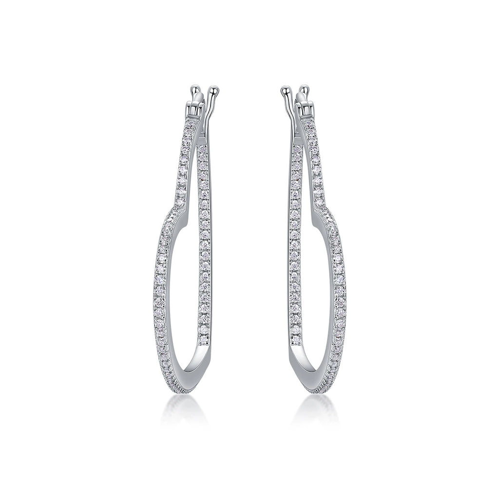 Cœur Ligne, 18k White Gold-Plated S925 Sterling Silver 0.72ct Pavé Moissanite Heart Hoop Earrings