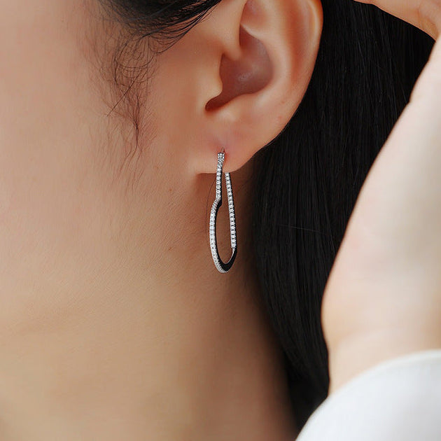 Cœur Ligne, 18k White Gold-Plated S925 Sterling Silver 0.72ct Pavé Moissanite Heart Hoop Earrings