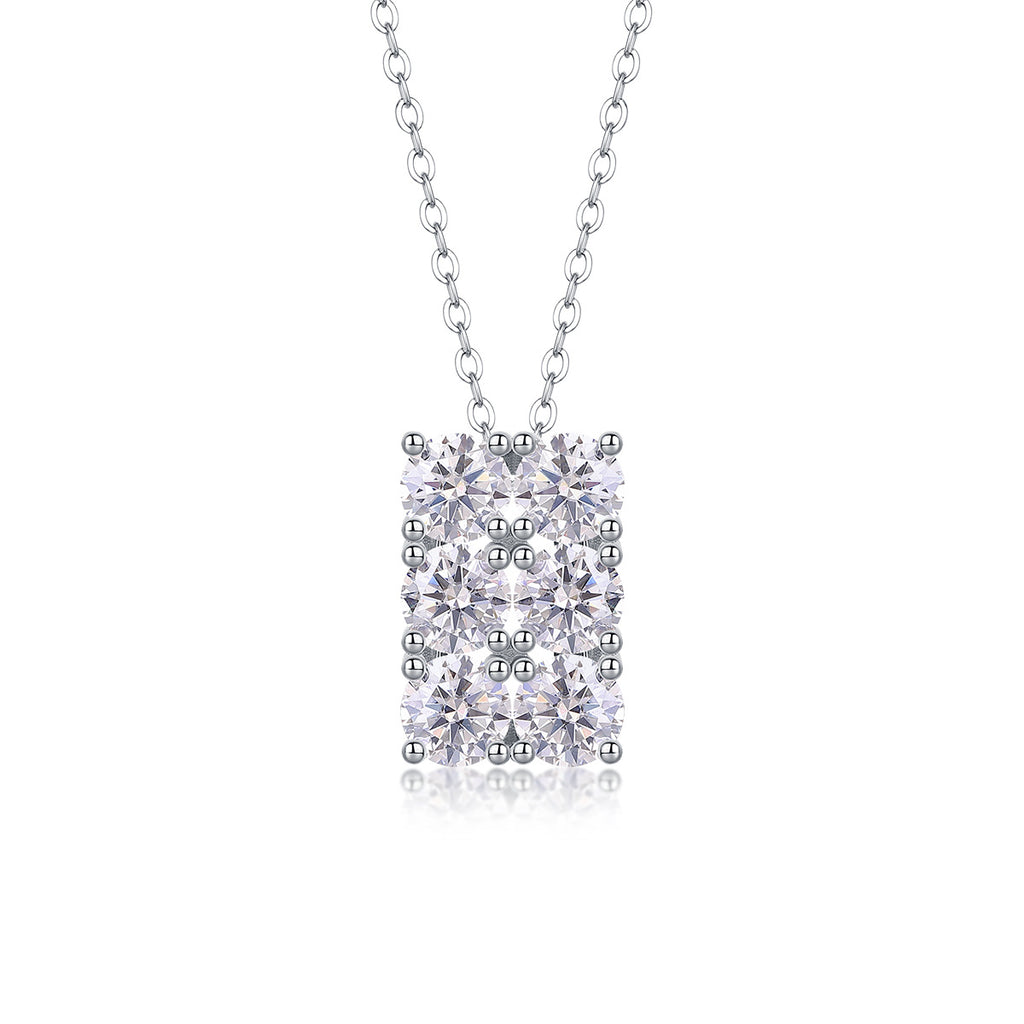 Clarté Pavée, 18K White Gold-Plated S925 Sterling Silver Moissanite Pendant Necklace