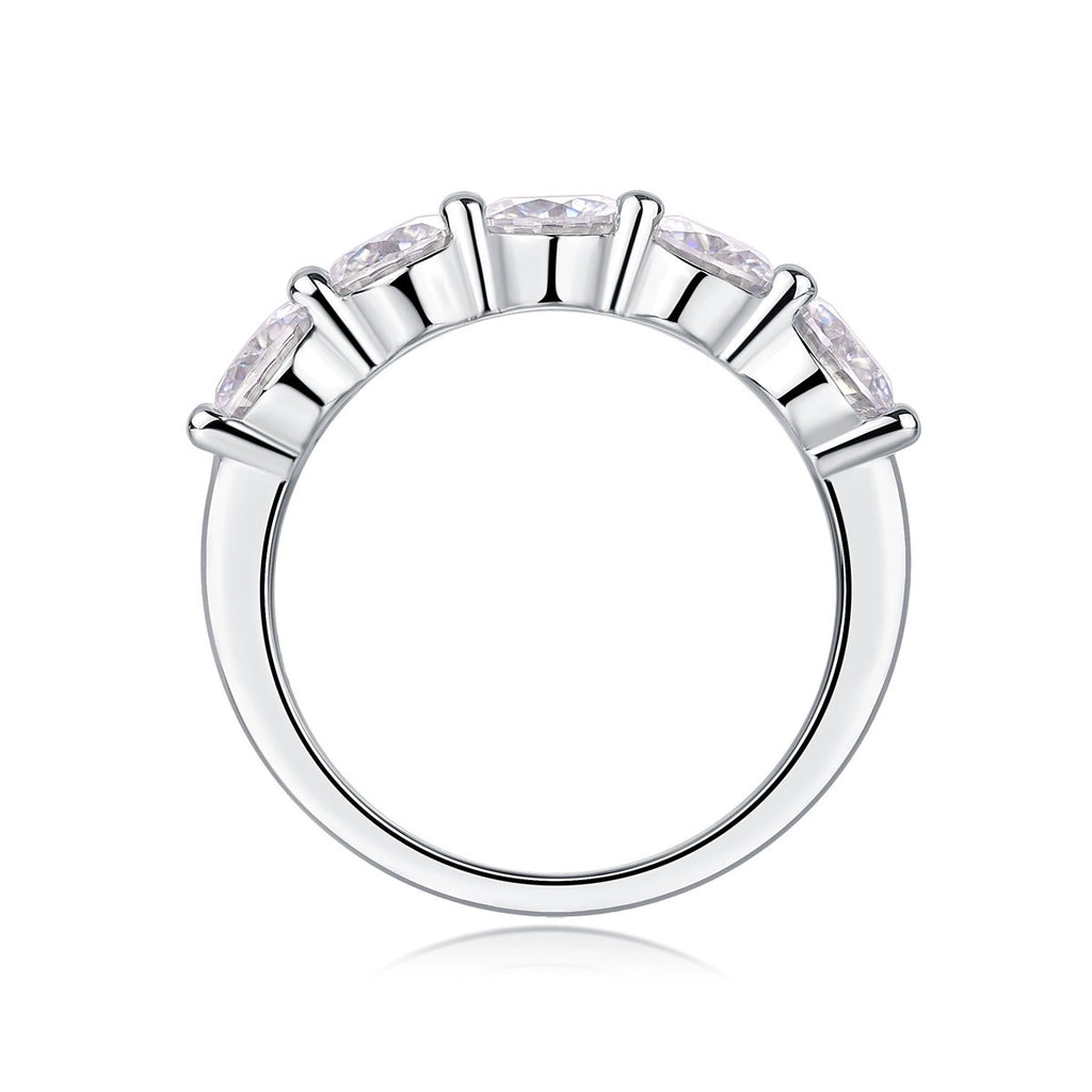 Éternelle Cinq, 18k White Gold-Plated S925 Sterling Silver Moissanite Wedding Ring