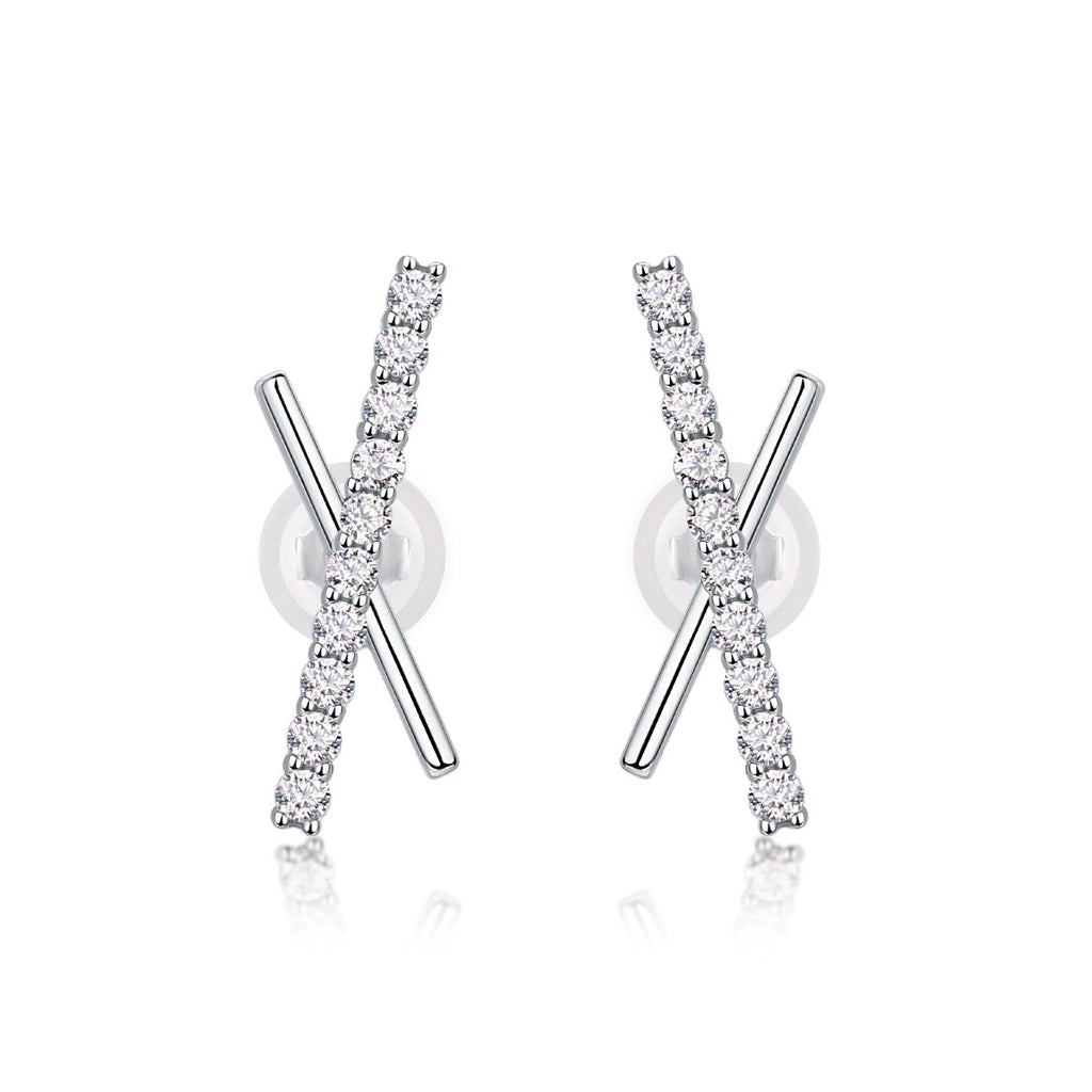 Étoile Croisée, 18k White Gold-Plated S925 Sterling Silver Moissanite X Bar Earrings