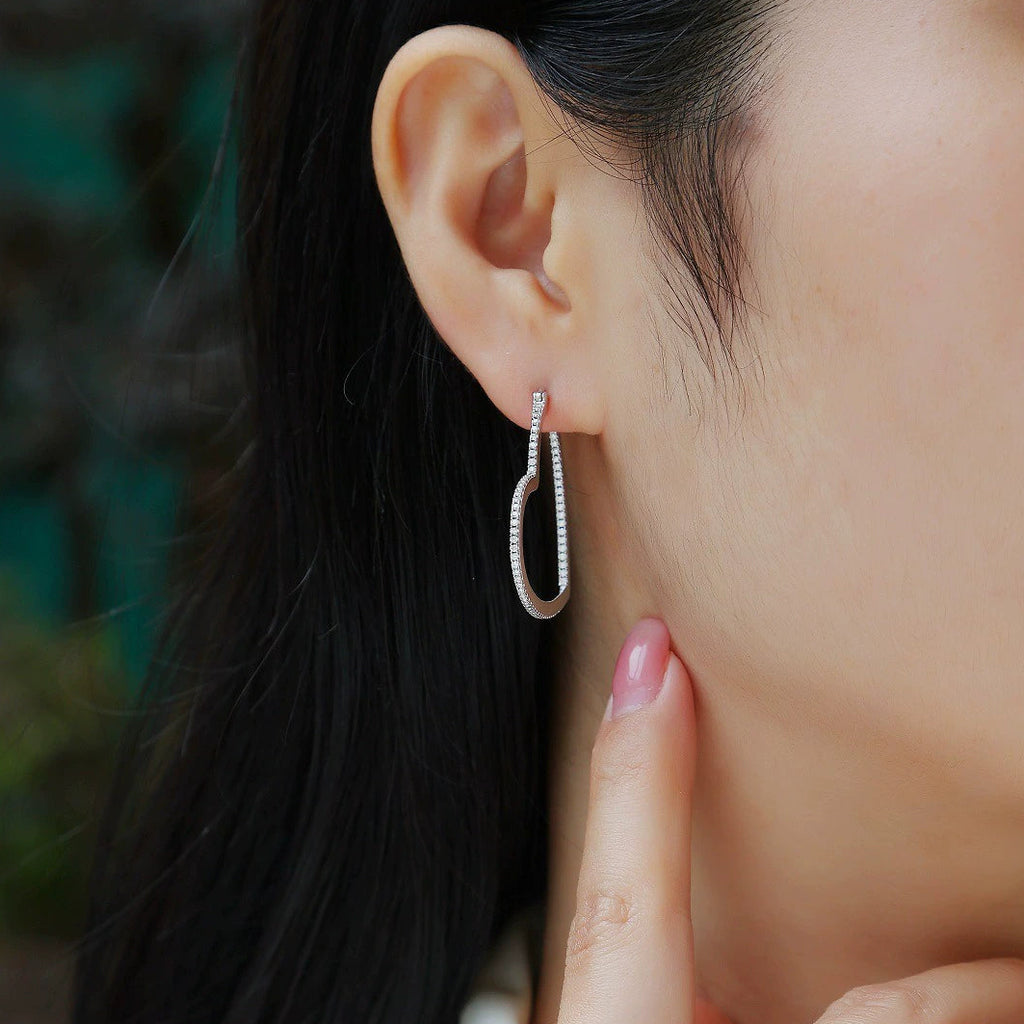 Cœur Ligne, 18k White Gold-Plated S925 Sterling Silver 0.72ct Pavé Moissanite Heart Hoop Earrings