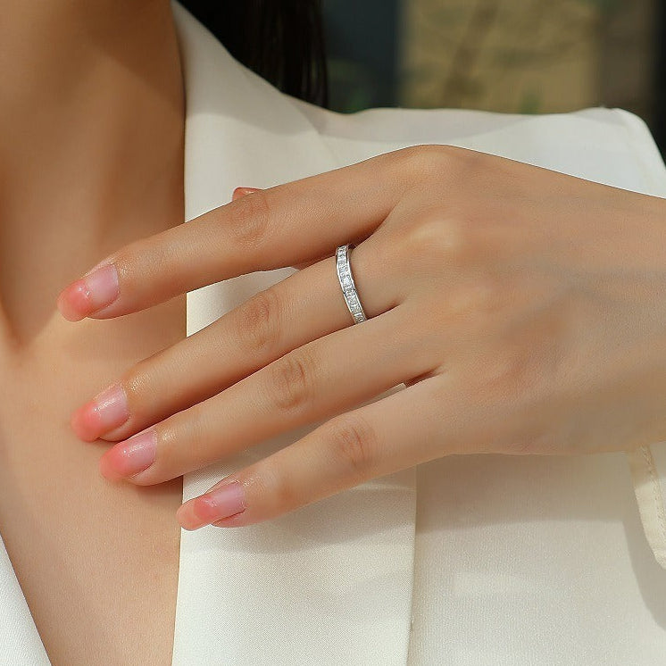 Ligne Royale, 18k White Gold-Plated S925 Sterling Silver 36-Stone 2mm Princess-Cut Moissanite Wedding Band