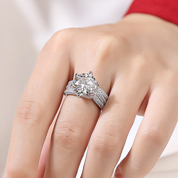 Grande Lumière, 18k White Gold-Plated S925 Sterling Silver 5ct Moissanite Solitaire Ring