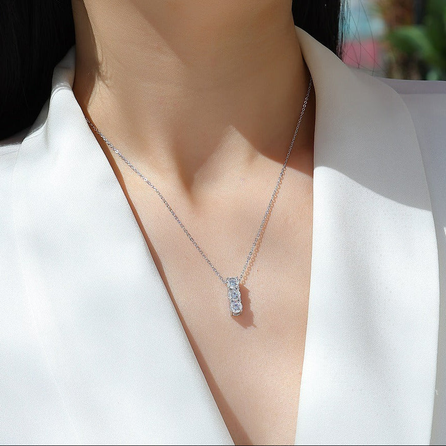 Ligne Claire, 18K White Gold-Plated S925 Sterling Silver 1.50ct Moissanite Pendant Necklace