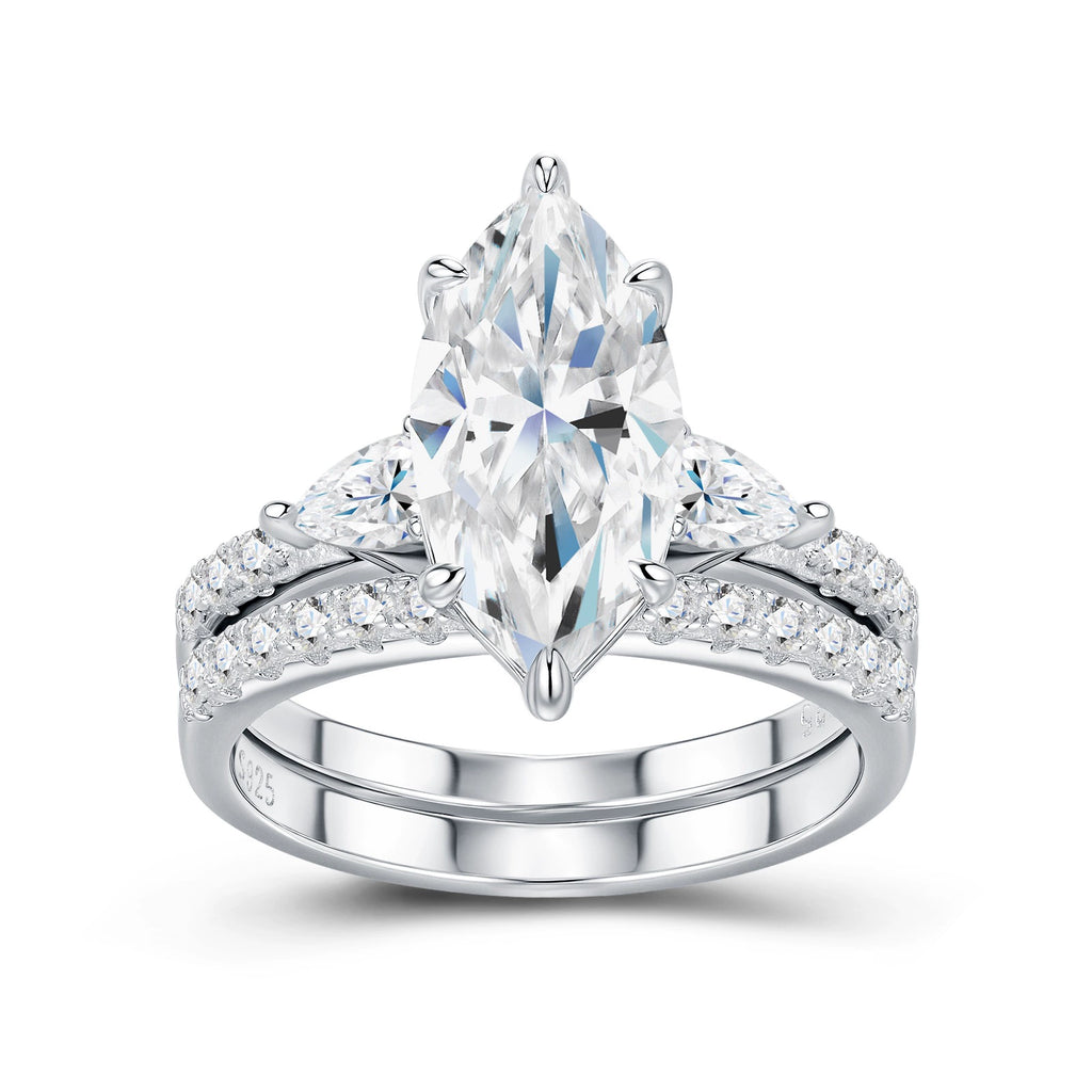 Marquise Éternité, 18k White Gold-Plated S925 Sterling Silver 2.0ct Moissanite Engagement Ring Set