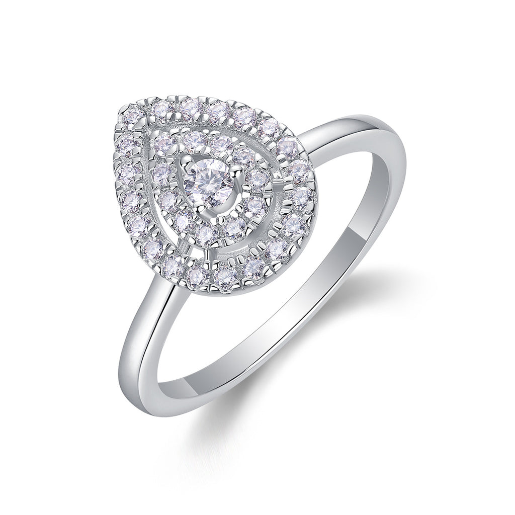 Goutte Royale, 18k White Gold-Plated S925 Sterling Silver Pear-Cut Moissanite Engagement Ring