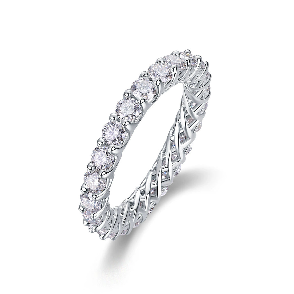 Tressé Lumière, 18k White Gold-Plated S925 Sterling Silver 3mm Moissanite Luxury Wedding Band