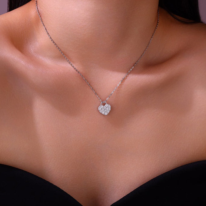 Cœur Silencieux, 18K White Gold-Plated S925 Sterling Silver Moissanite Pendant Necklace