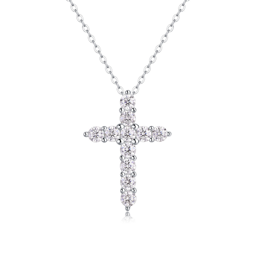 Croix Lumière, 18k White Gold-Plated S925 Sterling Silver 1.1ct Moissanite Pendant Necklace