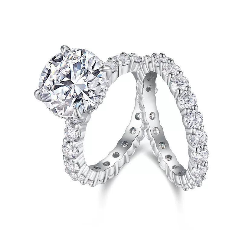 Éclat Majesté, 18k White Gold-Plated S925 Sterling Silver 5ct + 61 Moissanite Engagement Ring