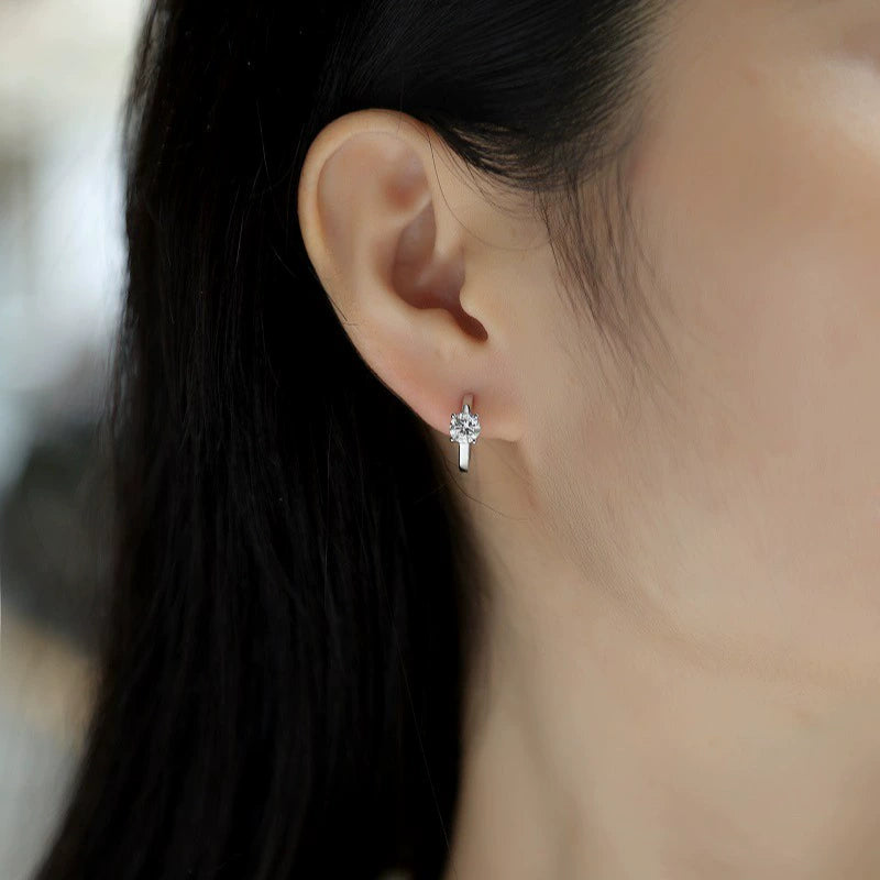 Cercle Solitaire, 18k White Gold-Plated S925 Sterling Silver 1.0ct Moissanite Hoop Earrings