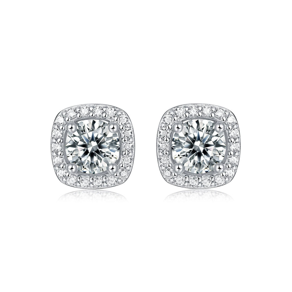 Clarté Royale, 18k White Gold–Plated S925 Sterling Silver Moissanite Stud Earrings
