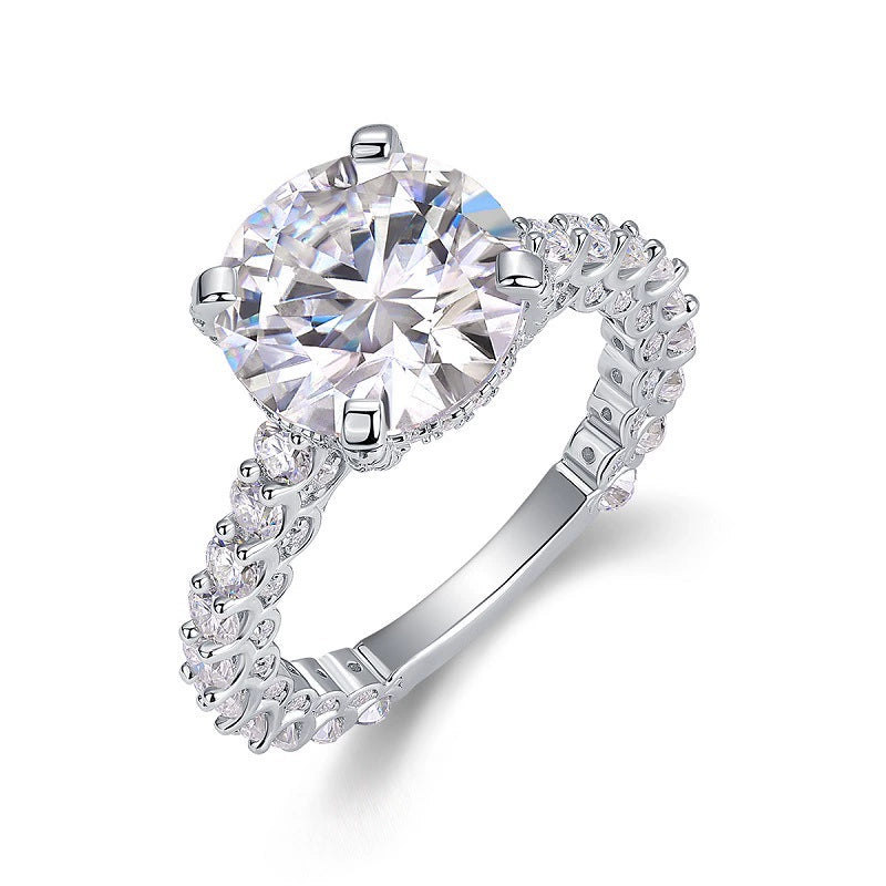 Couronne Radieuse, 18k White Gold-Plated S925 Sterling Silver 5ct Moissanite Engagement Ring