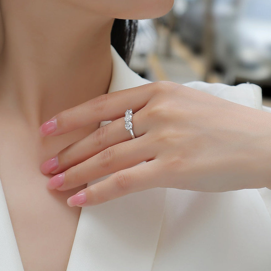 Trinité Éternelle, 18k White Gold-Plated S925 Sterling Silver 1.5ct (0.5ct × 3) Moissanite Wedding Ring