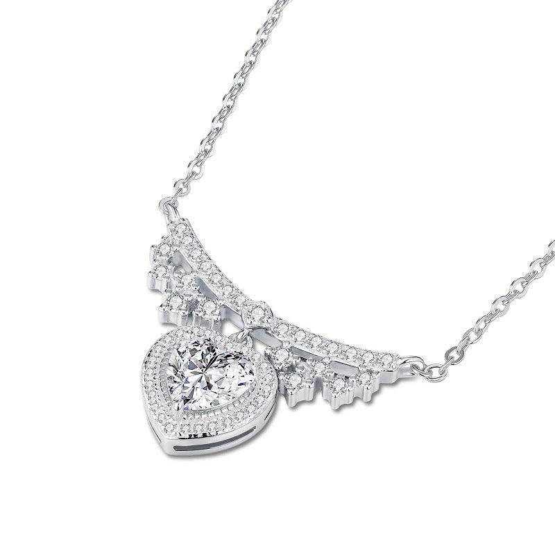 Cœur Lumière, 18k White Gold-Plated S925 Sterling Silver Moissanite Pendant Necklace