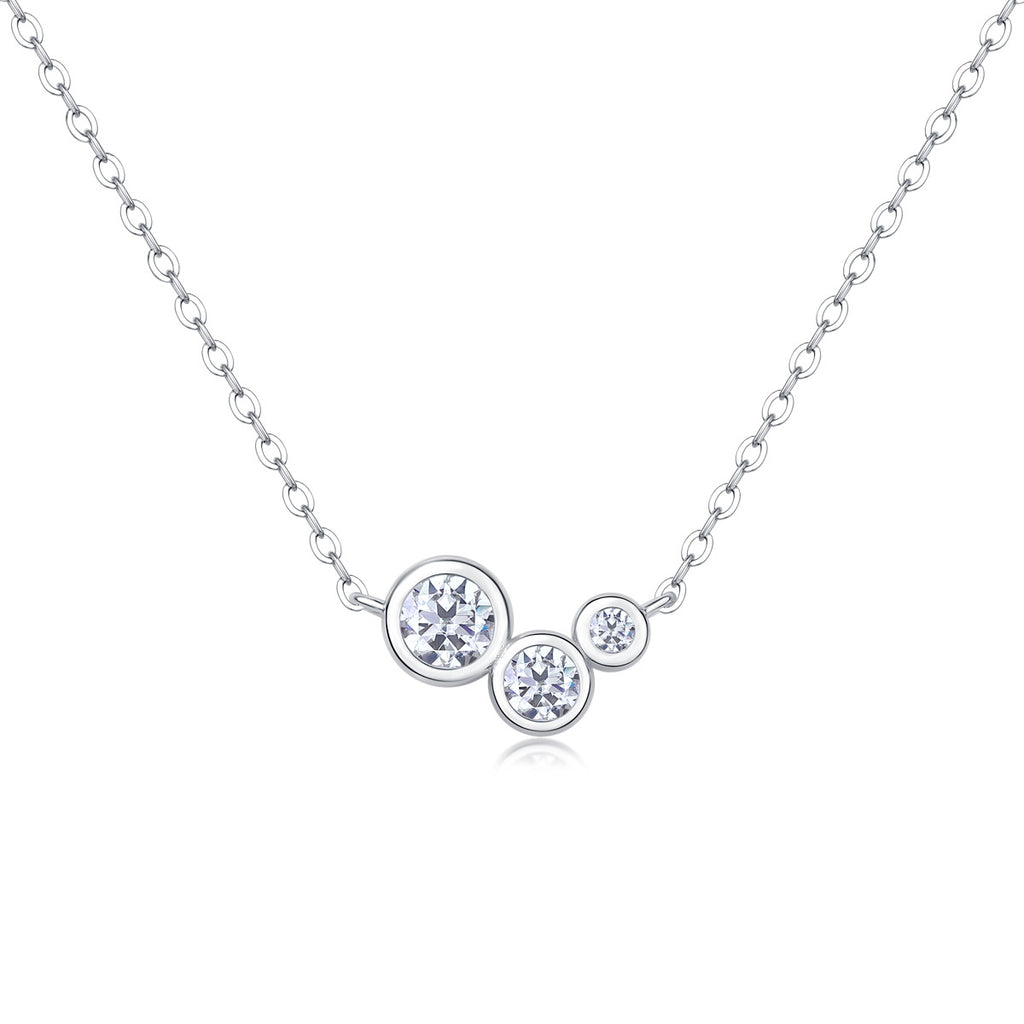 Point d’Équilibre, 18k White Gold-Plated S925 Sterling Silver Moissanite Pendant Necklace