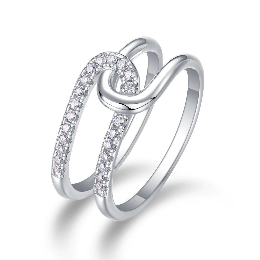 Nœud Éternel, 18k White Gold-Plated S925 Sterling Silver 0.22ct Moissanite Wedding Ring