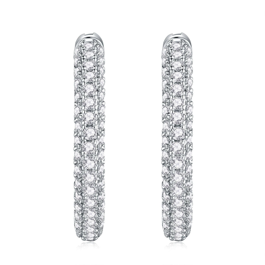 Grande Lueur, 18k White Gold-Plated S925 Sterling Silver Moissanite Hoop Earrings