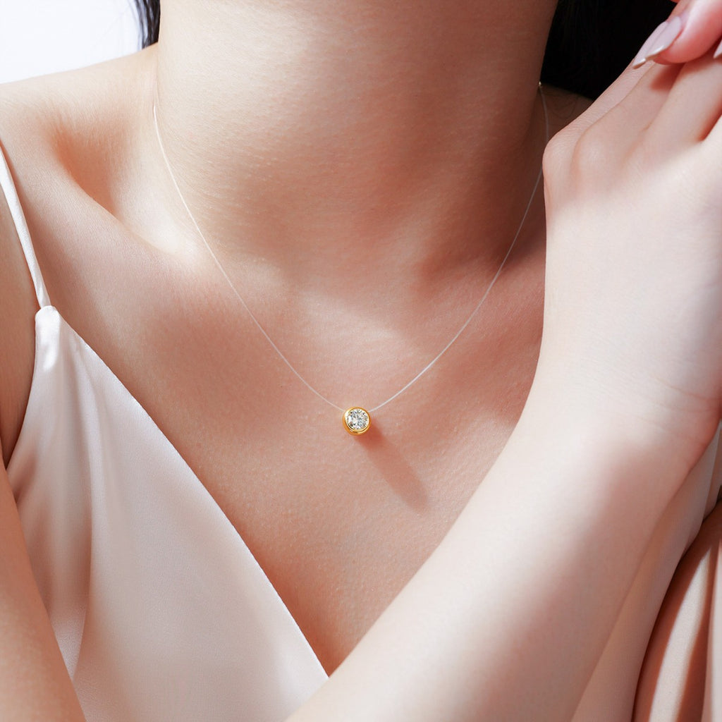 Lumière Sphérique, 18K Yellow Gold-Plated S925 Sterling Silver Moissanite Pendant Necklace