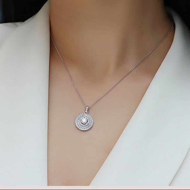 Éclat Souverain, 18k White Gold-Plated S925 Sterling Silver 0.5ct Moissanite Pendant Necklace