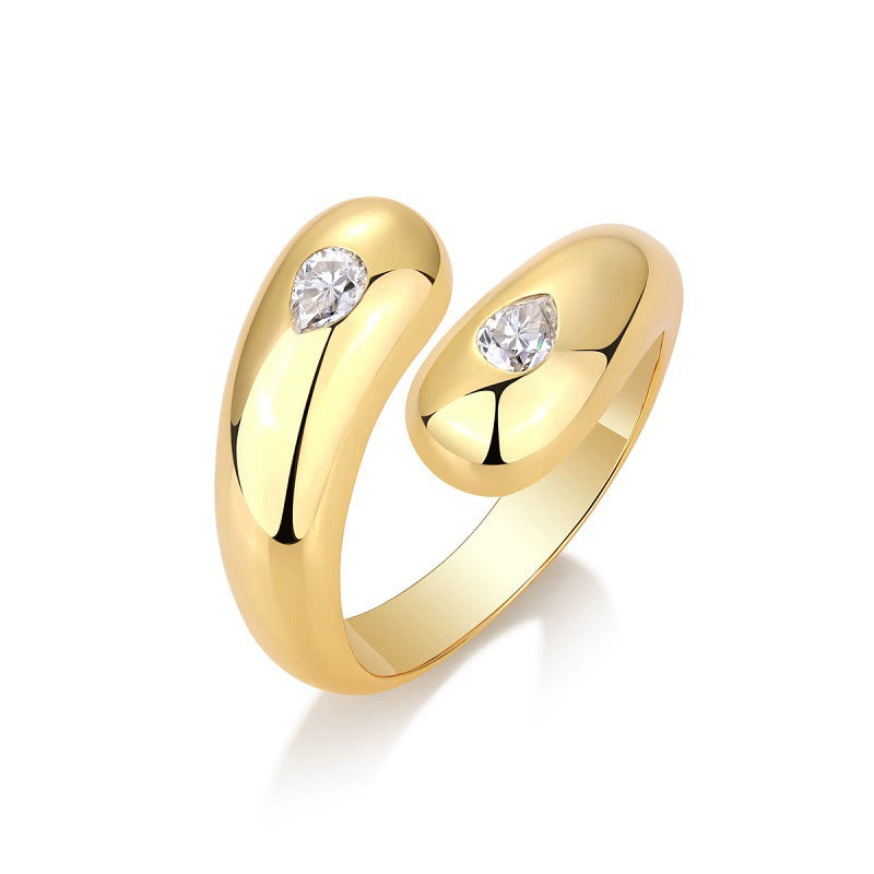 Étreinte Fluide, 18k Yellow Gold-Plated S925 Sterling Silver Dual-Pear Moissanite Statement Ring