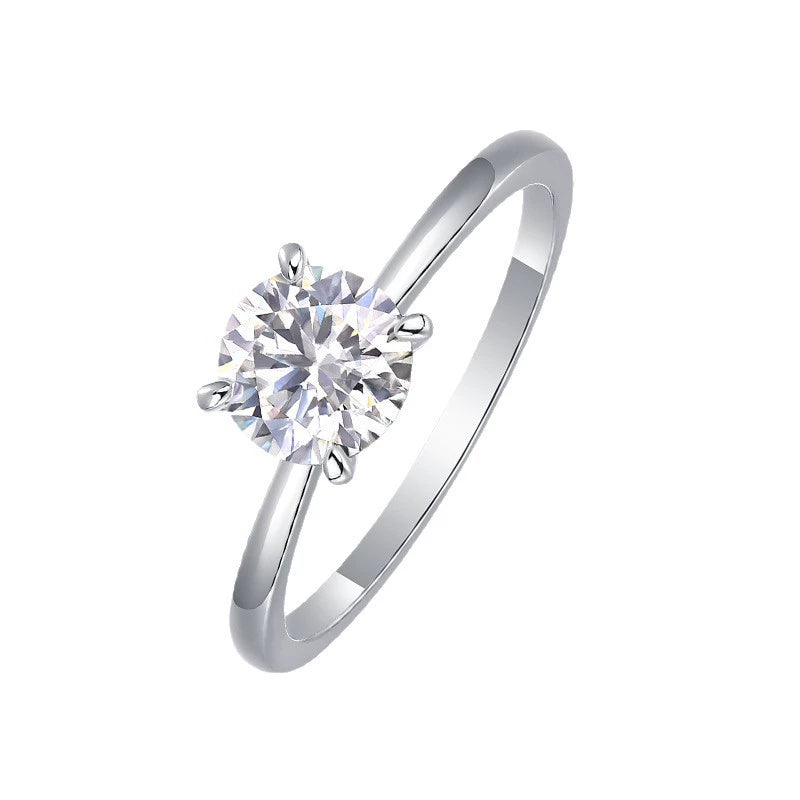 Clarté Solitaire, 18k White Gold-Plated S925 Sterling Silver Moissanite Solitaire Ring