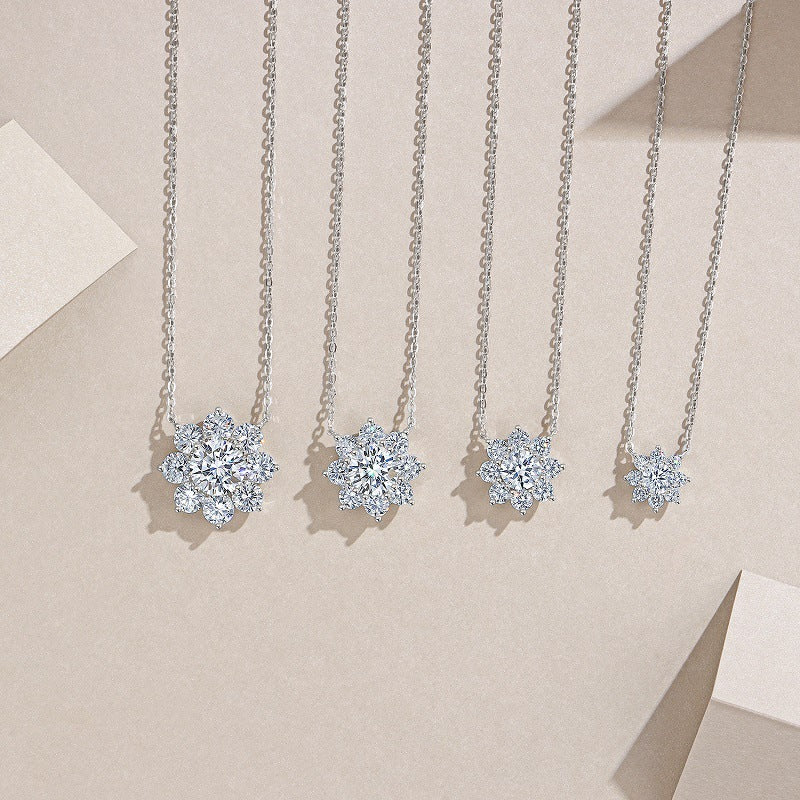 Éclat Central, 18K White Gold–Plated S925 Sterling Silver Moissanite Floral Pendant Necklace