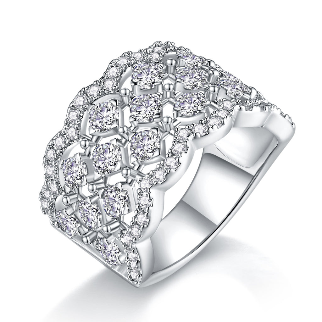 Majesté Royale, 18k White Gold-Plated S925 Sterling Silver Moissanite Statement Ring