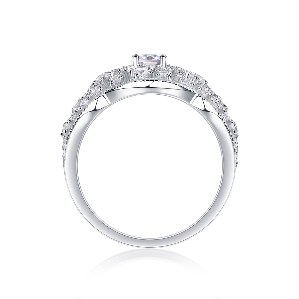Cœur de Dentelle, 18k White Gold-Plated S925 Sterling Silver Moissanite Statement Ring