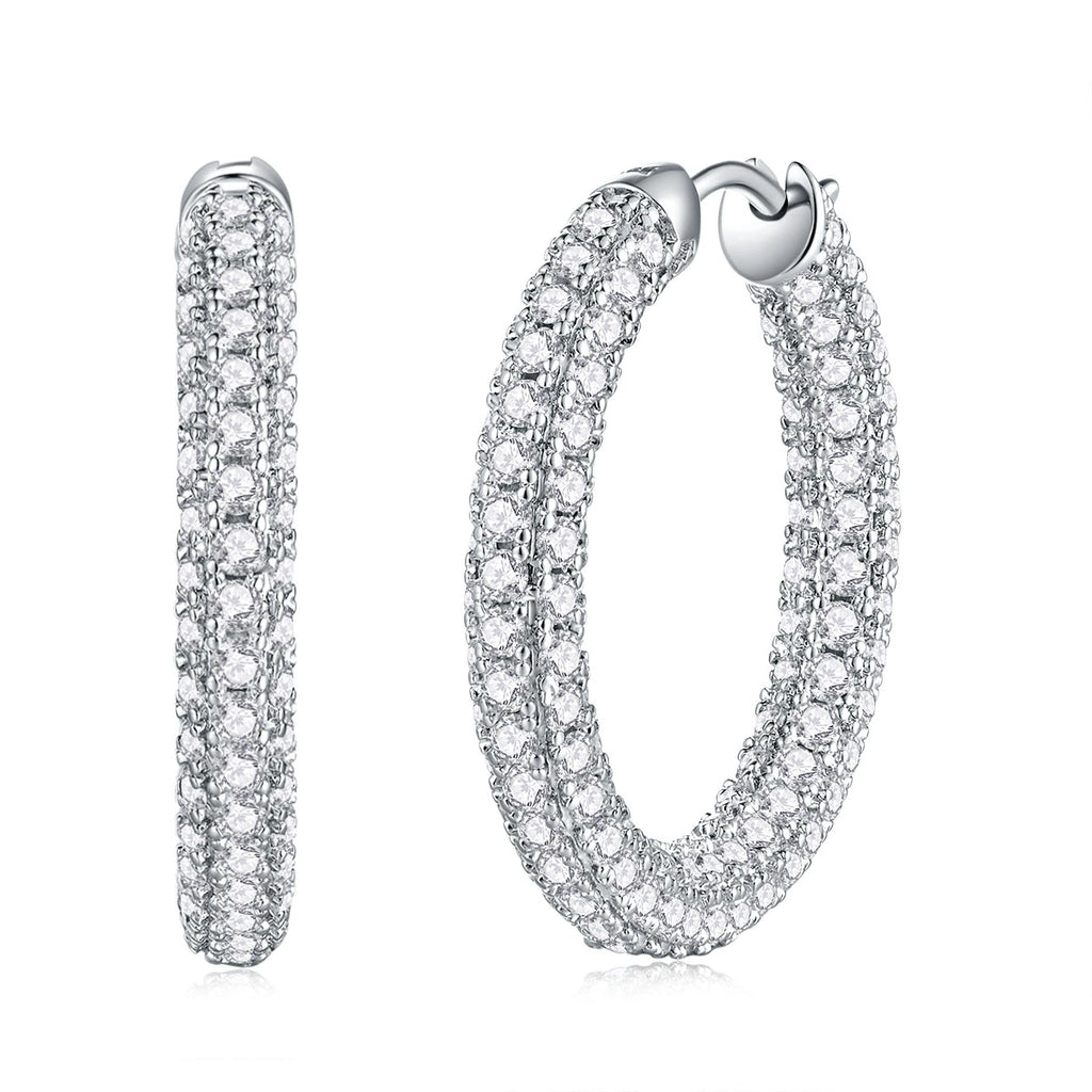 Grande Lueur, 18k White Gold-Plated S925 Sterling Silver Moissanite Hoop Earrings