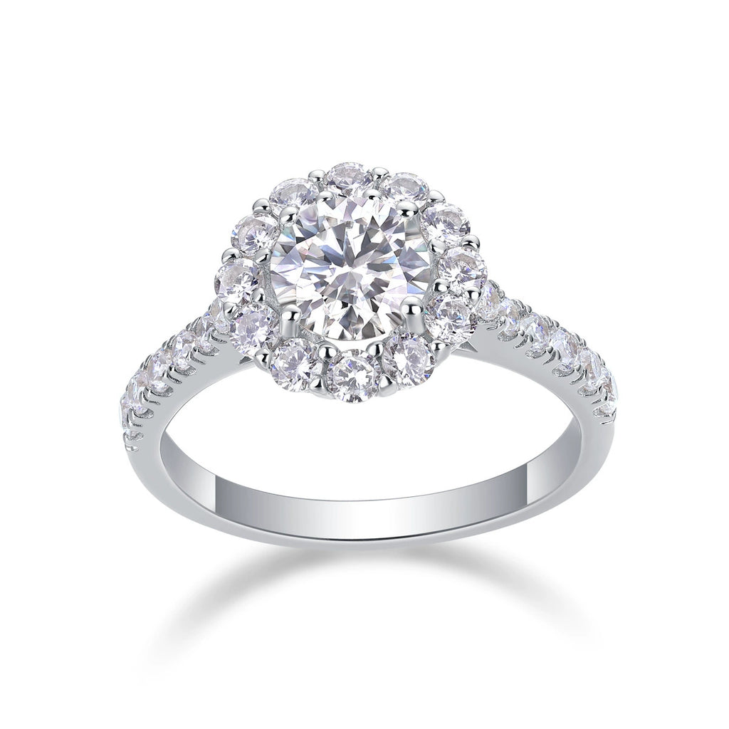 Halo de Clarté, 18k White Gold-Plated S925 Sterling Silver 1.0ct Moissanite Engagement Ring