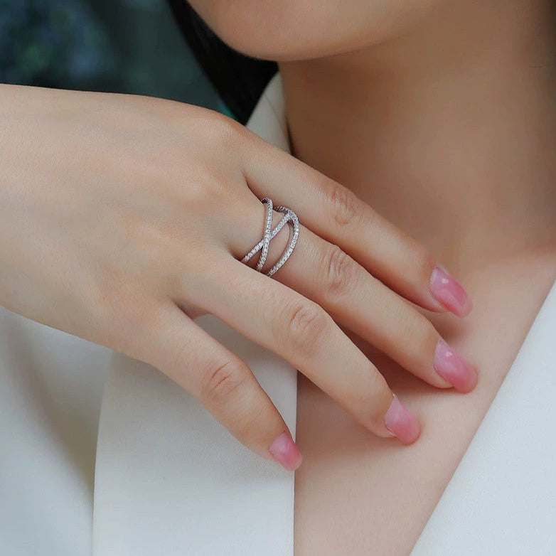 Croisée Lumière, 18k White Gold-Plated S925 Sterling Silver Moissanite Statement Ring
