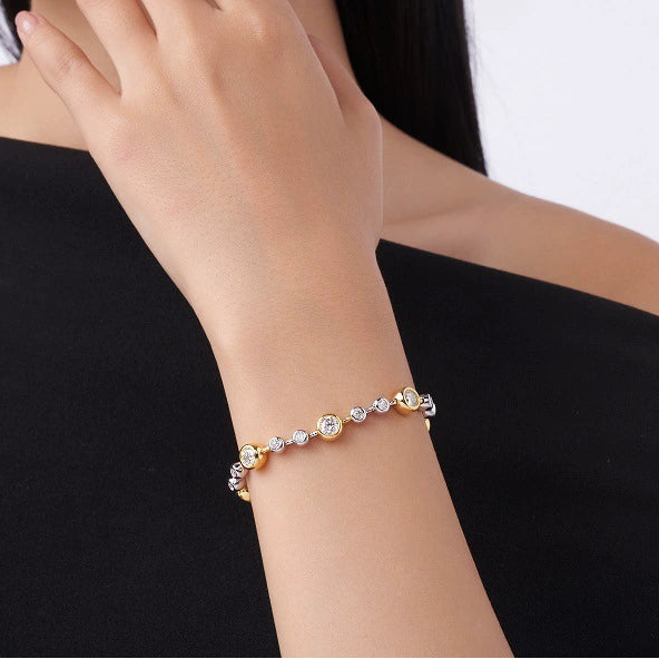 Lumière Alternée, 18k White Gold-Plated S925 Sterling Silver Moissanite Bracelet