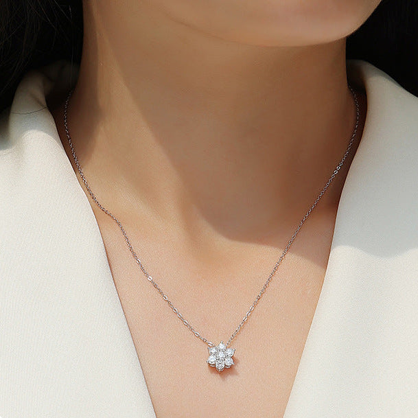 Fleur de Clarté, 18K White Gold-Plated S925 Sterling Silver Moissanite Pendant Necklace