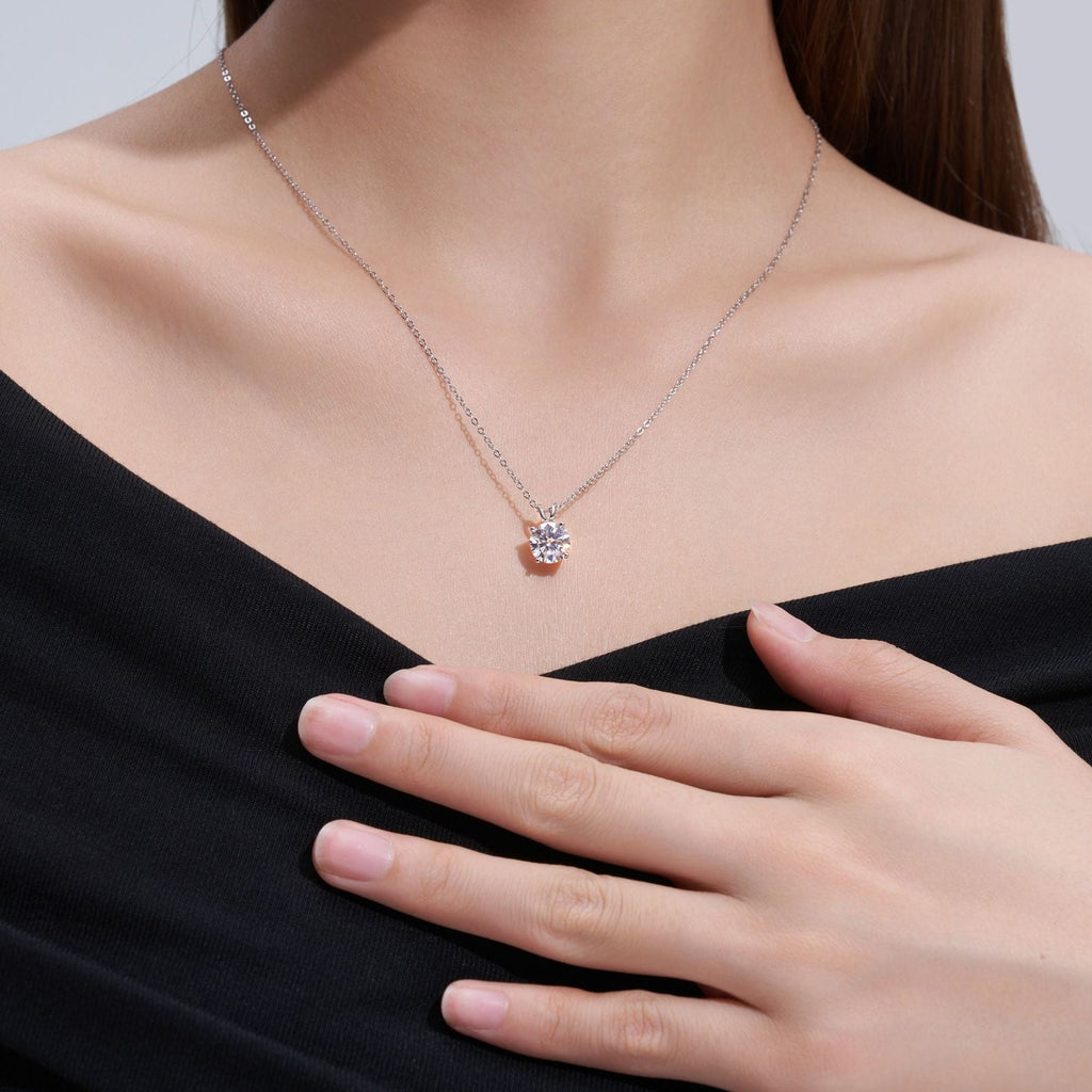 Clarté Solitaire, 18k White Gold-Plated S925 Sterling Silver 1ct Moissanite Pendant Necklace