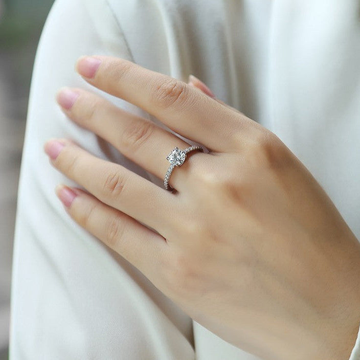 Lumière Promise, 18k White Gold-Plated S925 Sterling Silver 1ct/2ct Moissanite Engagement Ring