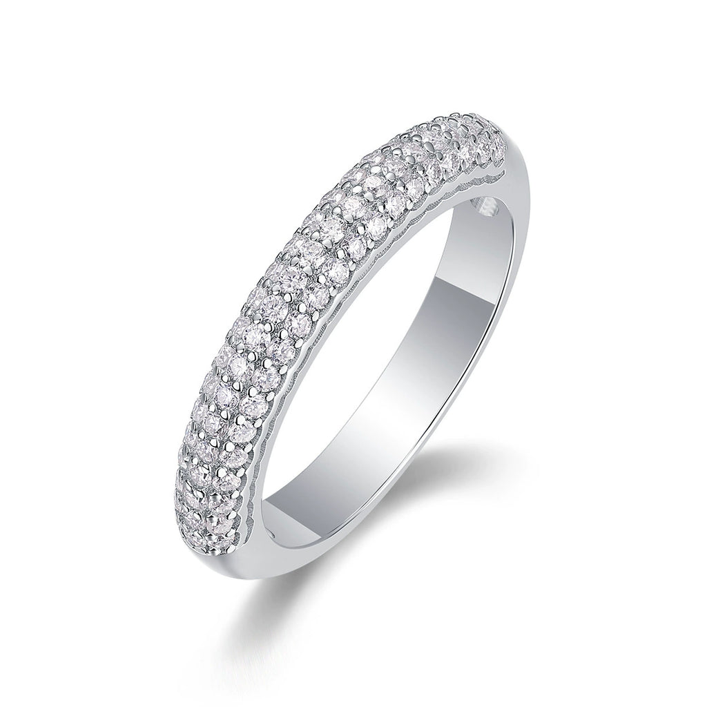 Lumière Continue, 18k White Gold-Plated S925 Sterling Silver 1.2mm × 63 Moissanite Wedding Ring