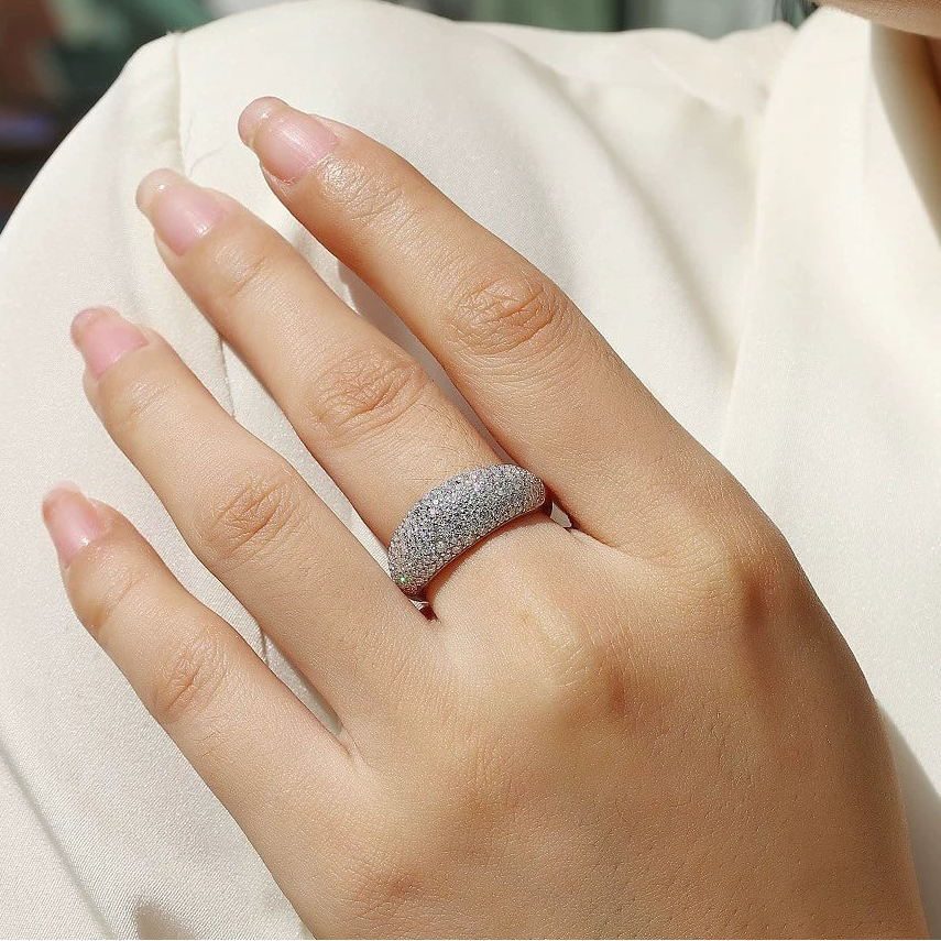 Pluie d’Éclat, 18k White Gold-Plated S925 Sterling Silver Moissanite Wedding Ring