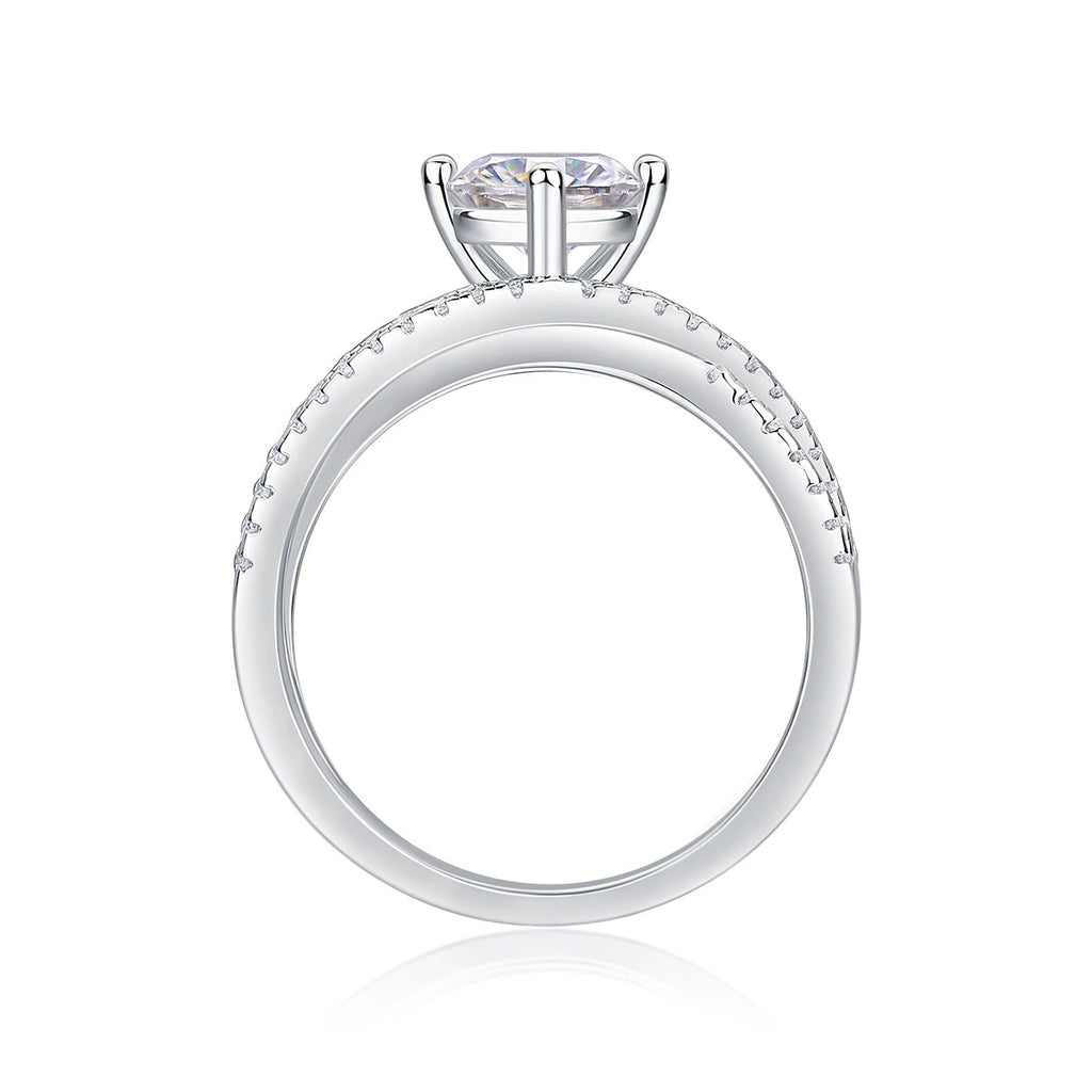 Voie Céleste, 18k White Gold-Plated S925 Sterling Silver 1ct Moissanite Engagement Ring